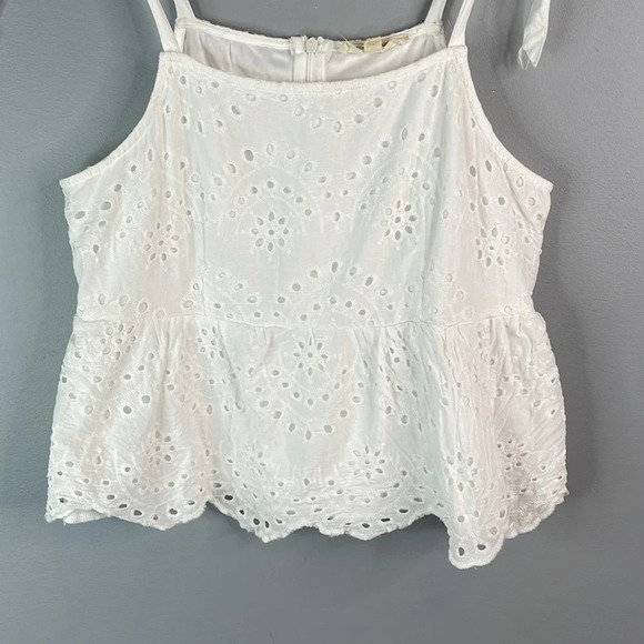 REBELLION Coquette White Eyelet Peplum Tied Strap Top Zipper Lined Cotton Size M - Picture 4 of 12